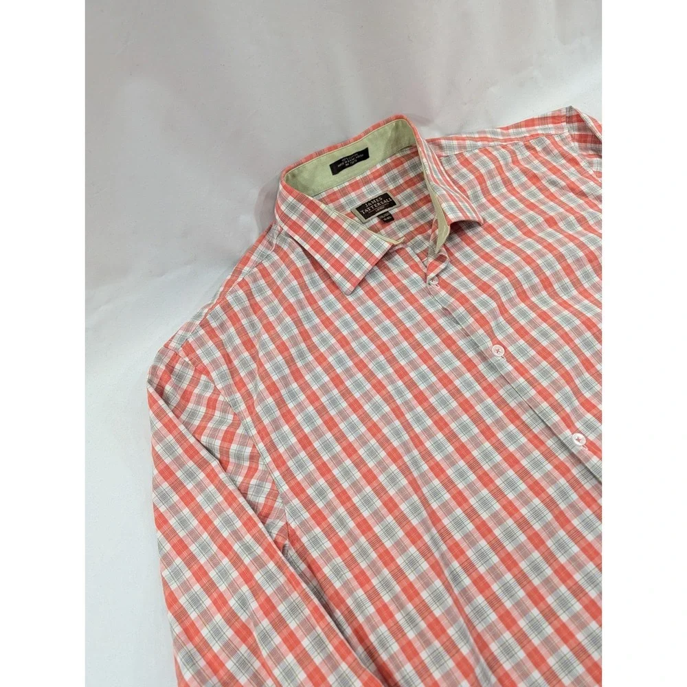 Ralph Lauren Shirt Men 2XL Button Up Performance Orange Plaid Tattersall Cutaway
